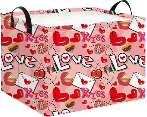 Image of NTAOHAMPER Mothers Day Gifts Love Letter Fabric Storage Basket Empty with Handles, Books Box, Baby Shower Baptism Lovely Storage24L(Love Letter)