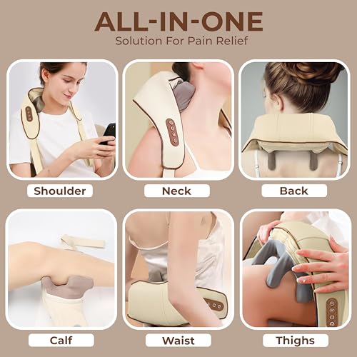 Image of Robustt Neck and Back Massager with Heating Mode, Massager for Body Aches and Pains Relief, Electric Wearable 6D Cervical Neck Massage Machine for Deep Tissue Neck, Back, Waist and Legs - Beige