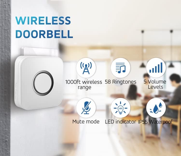 Ranzah Wireless Doorbell, 1000 FT Long Range, 58 Ring Tunes, Waterproof, Mute Mode, 5 Volume Level - Image 5