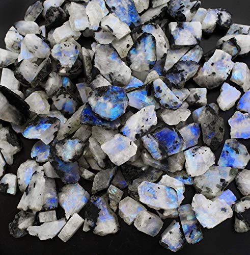 Gempires Raw Polished Blue Moonstone Gemstone For Jewelry Making, Healing, Wire Wrapping, Decor, 15 To 30 Mm Moonstone Rough, Rainbow Moonstone Loose Chips, Loose Rough Gemstone Supplies (100 Carat) #TOP1
