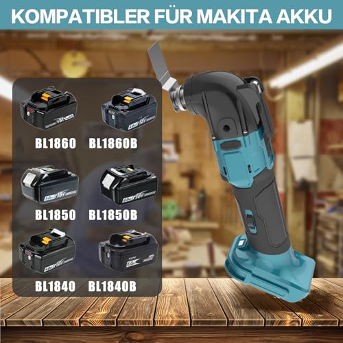 Akku Multifunktionswerkzeug, Multitool für Makita 18V Akku, 300W Oszillationssäge Bürstenloser, 4°Oszillationswinkel, 6000-22000U/min mit 22 Zubehör(2x3000mAh Akku) – Bild 4