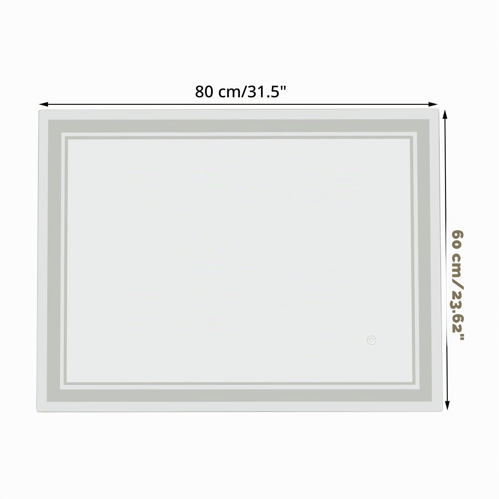 Espejo de baño con iluminación LED, espejo de baño con iluminación, 3 temperaturas de color, resistente al agua IPX4, control táctil, con función de memoria (80 x 60 x 2,5 cm)