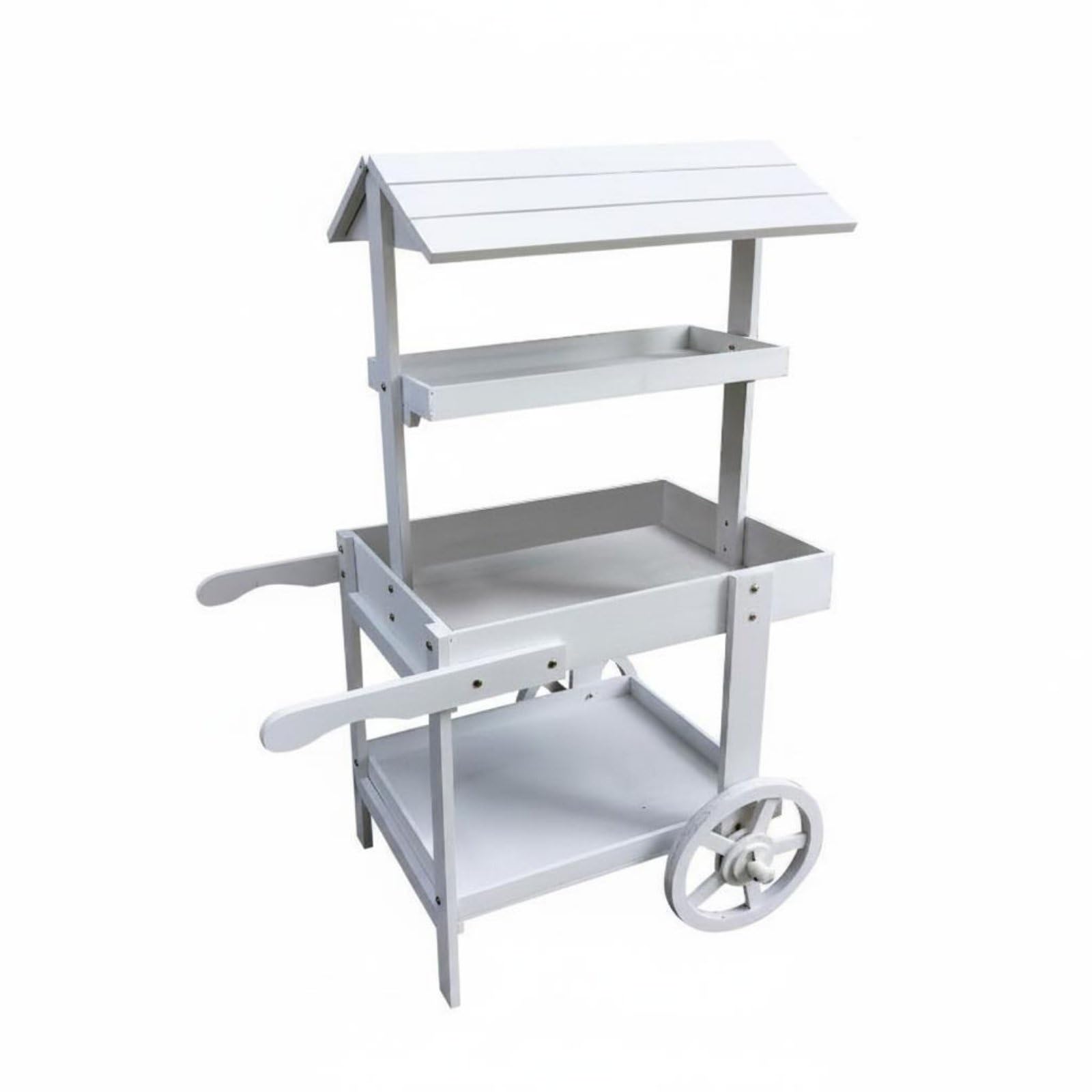 Carrello Floreale Rustico Multilivello Carretto Mercato con Ruote Robusto Banco Mercato in Legno per Fioristi, Vetrina, Negozio, 85 50 125CM, Bianco