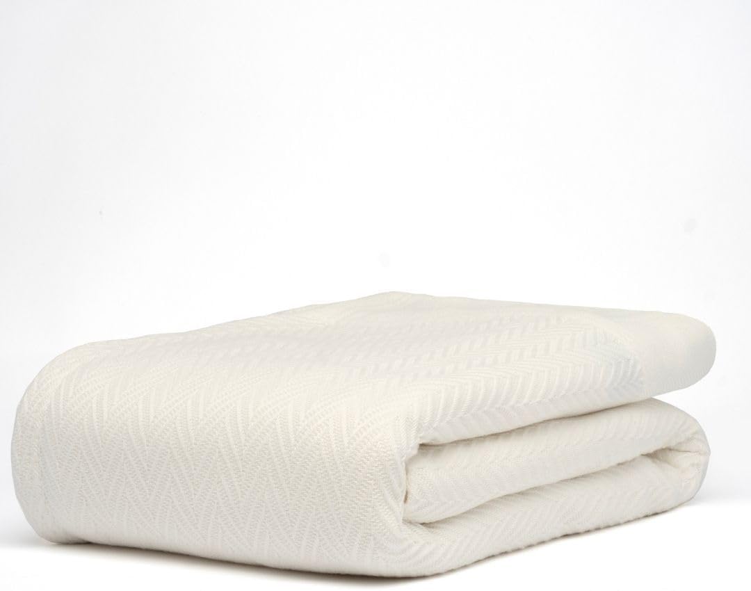 100% Cotton Herringbone Weave Blankets, 90" X 90" Queen, Throw Blanket for Bed, All Season Cotton Blanket, Cozy Blanket,Throws & Bed Blanket, Throw Blanket for Couch, Modern Home Decor -Tusk Queen (U.S. Standard) Herringbone -Tusk