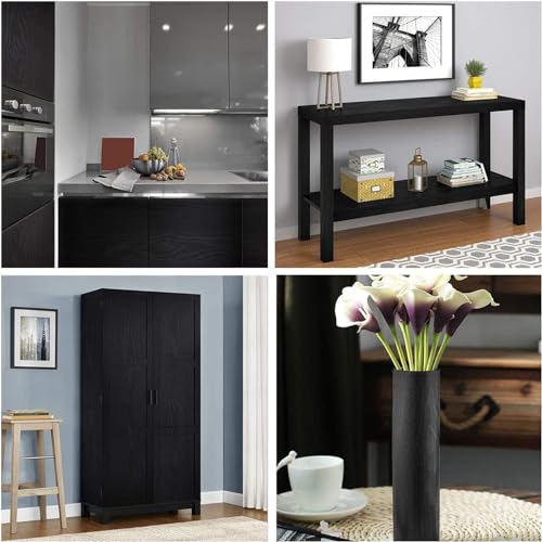 Image of CREON Black Wood Grain Contact Paper Peel and Stick Wooden Look Self-Adhesive Wallpaper for Cabinets Countertops Shelf (Black Wood, 12X50 in)