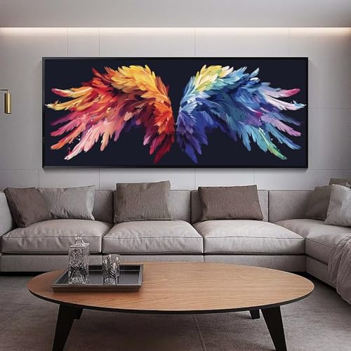 Peinture Diamant Broderie Complet XXL pour Décorer un Salon Moderne avec des Ailes Colorées
