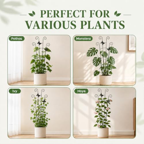 Image of 30in Plant Trellis for Potted Plants Indoor, Butterfly Adorned