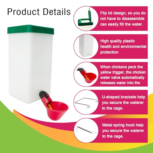 Cyrading 2 peças sistema de bebedouro automático copos de água para pintinhos 1l pendurado preenchim