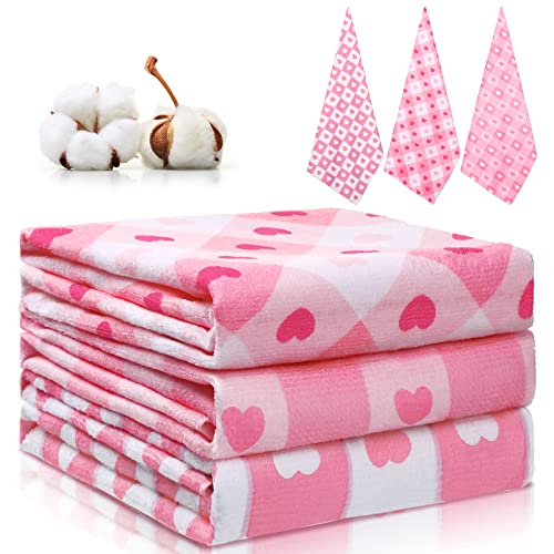 3 Pcs Valentines Kitchen Towels Pink Heart Hand Towels Decorative Valentine Dish Tea Valentines Kitchen Decor for Holiday Decorations Housewarming 18 x 28 Inches