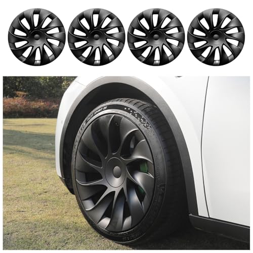 for Tesla Model Y (2020-2024) Wheel Cover Hubcap 20 Inch Set of 4 Matte Black Cyclon Style Hub Cap ABS Car Accessories (Cyclon Style, 20 inch)