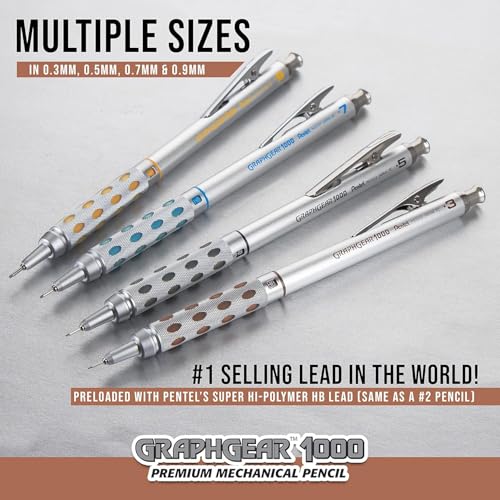 Image of Pentel 0.3 MM Mechanical Drafting Pencil (PG1013) Metal Clip With Retractable Mechanism Dual Metal & Rubber Grip | Pack Of 1 Silver & Brown