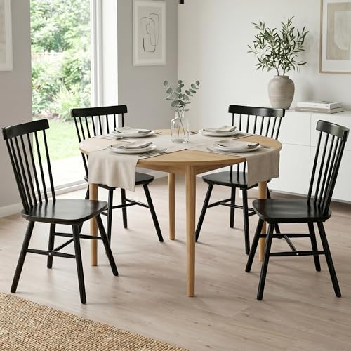 AreShark Windsor Dining Chairs Farmhouse Wooden Dining Room Chairs Solid Wood Kitchen Chairs with Spindle Back Set of 4 Black