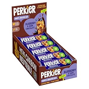 Perkier Bars, Blueberry & Dark Chocolate (15 Bars) – Healthy, Plant-Based and Gluten Free Low Calorie Snack Bars