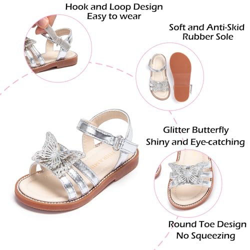 Image of PHIRAMIN Toddler Girl Sandals - Flower Girl Dress Shoes Open Toe Little Kid Flats
