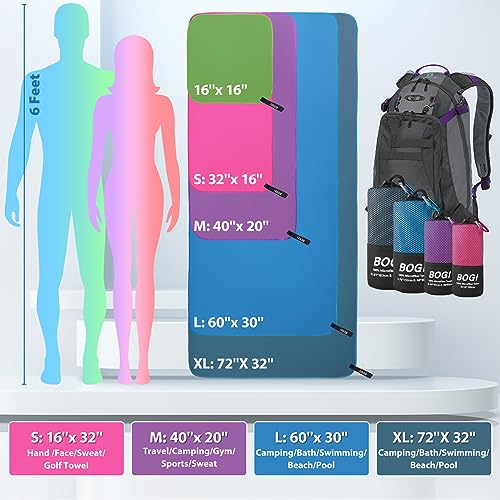 Bogi Microfiber Travel Sports Towel-Quick Dry Travel Towel,Soft Lightweight Absorbent Compact Sports Towel For Camping Gym Beach Bath Yoga Swimming Backpacking (L:60''X30''+16''X16''-Agreen) #TOP2