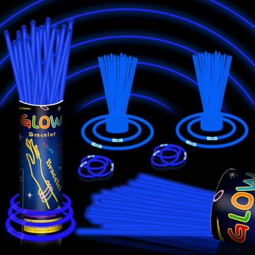120 Pcs 8 Blue Glow Sticks Bulk Glow Necklaces and Bracelets Set with Connectors Bright Neon Glow in The Dark Party Favors for Birthday Christmas New Year Halloween 4th of July Wedding Carnival