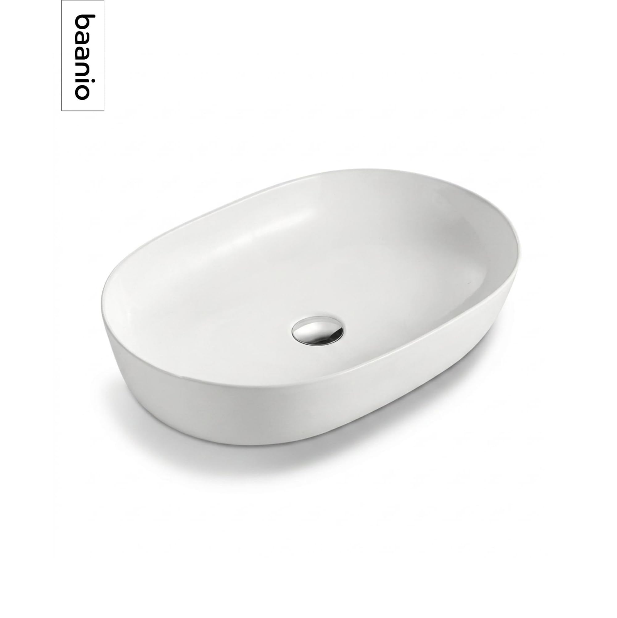 Cies - Lavabo Sobre Encimera Ovalado 61 cm - Cerámica Blanco Brillo - Gran Formato - Certificado CE