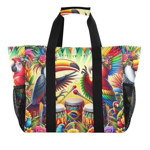 ODAWA Bolsa de praia de lona para festa de carnaval do Rio Brasileiro, sacola de praia diária para mantimentos, Festa de carnaval brasileiro no Rio, One Size