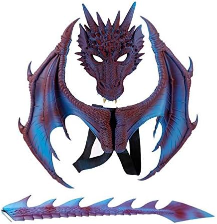 Ho.Volta Children's Dragon Wing Costume Dinosaur Tail Mask Set Cosplay Kids Halloween Dragon Costume (Purple Set)