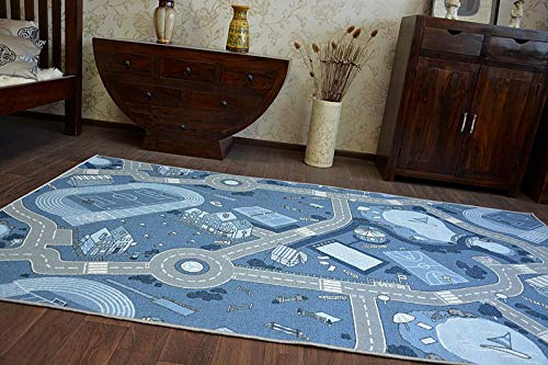 rugsx Tappeto antiscivolo STREET wall-to-wall per qualsiasi stanza, soggiorno, camera da letto, camera dei bambini, tappetino, moquette, STRADA blu, diverse dimensioni, 100x500 cm