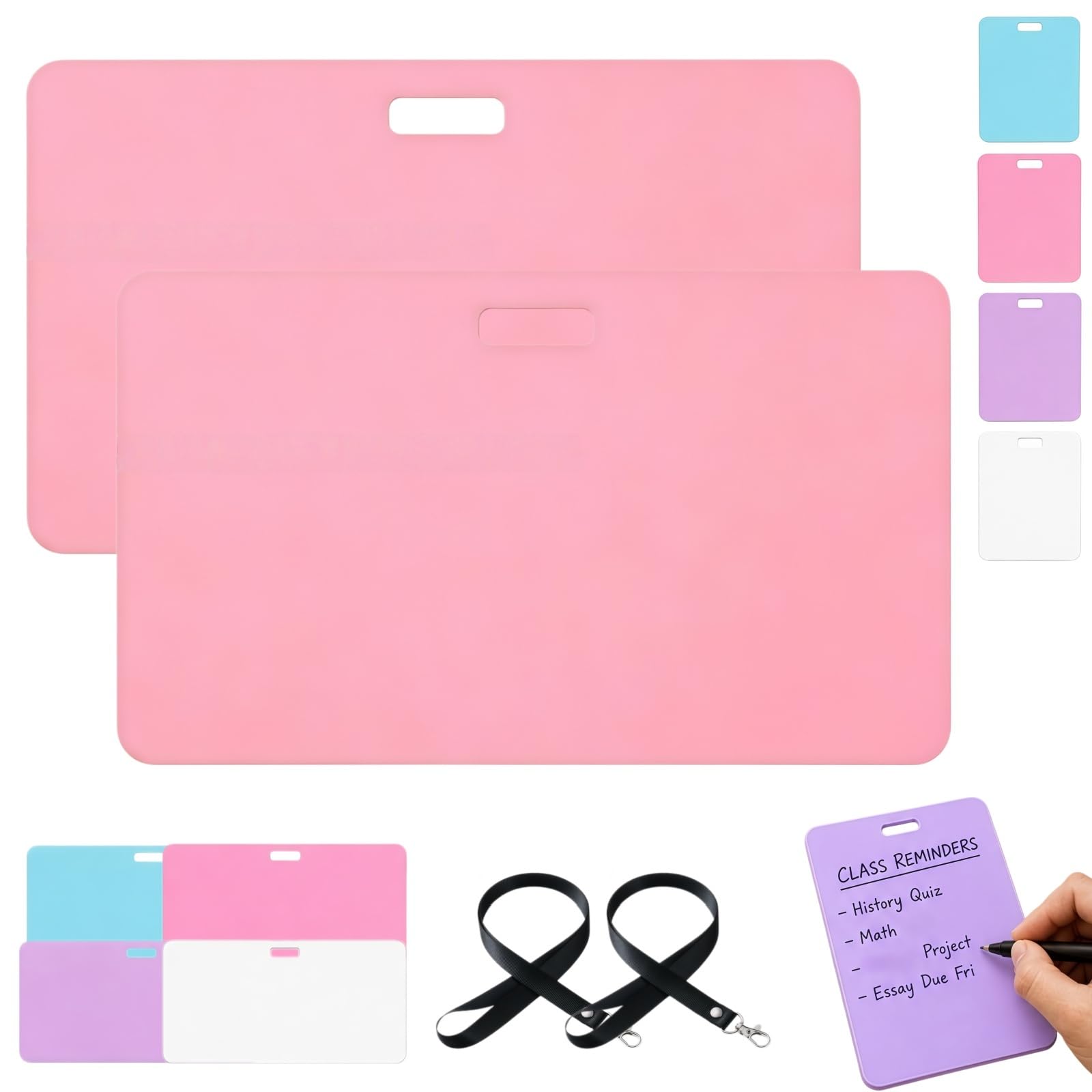 Erasable Badge Sticky Notes, Erasable Badge Note, Reusable Silicone Notepad, Mini Whiteboard for ID, Vertical and Horizontal Pads for Quick Reminders During Daily Shifts (B-Pink*2)