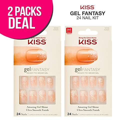 2 PACK !! Kiss Gel Fantasy Nail Kit, Free Glue, Premium False Nails, Fashion Fake Nails (KGN06)