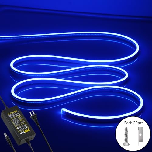 Image of LED Neon Lights Flexible Blue 16.4FT /5M 12V DC Waterproof Flexible LED NEON Light for Indoors Outdoors Decorm [Power Adapter Included]