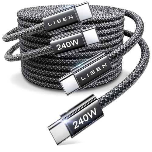 LISEN USB C to USB C Cable Fast Charging Cords 240W Type C Charger Fast Charging Cord Type C Cable for iPhone 16 15 iPad MacBook Pro Air Samsung S25 Switch,10ft+10ft/2 Pack/Black
