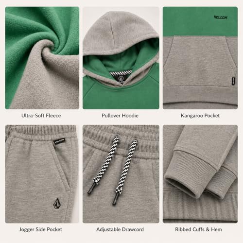 Image of Volcom Infant Toddler Baby Boys Joggers Set - 2 Piece Fleece Pullover Hoodie and Jogger Pants Activewear Set (Sizes: 12M-7)