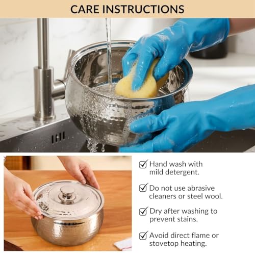 Image of Nestasia Stainless Steel Insulated Casserole with Lid (3000 ml) - 100% Food Safe Hammered Roti Server with Self Locking Lid - Retains Heat & Freshness | Rust Resistant & BPA - Free Chapati Casserole
