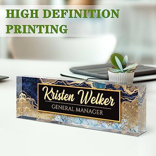 Image of Name Plate for Desk, Desk Name Plate Personalized, Office Decor for Women Men, Acrylic Desktop Accessories, Office Appreciation Gifts for Boss Social Workers Nurse Teacher Employee (Blue /Gold)