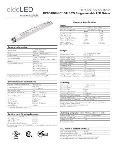 Image of Pack of 10 - eldoLED *2743WG OPTOTRONIC 30W Constant Current 0-10V Dimmable LED Driver, Programmable Linear OTi 30 /120-277 /1A0 DIM-1 L G2 - Replacement /Compatible with Osram 57433