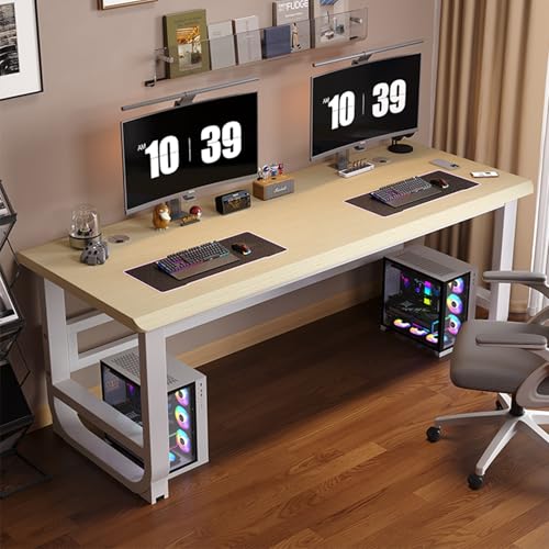 FXLKLUXE パソコンデスク 机 pcデスク 勉強机 ゲーミングデスク 30mm厚の無垢材ボード 調節式滑り止め脚パッド 各種モニターアーム対応 耐荷重300kg 強化クロスバー 学習机 コンパクト 傷に強く、耐湿性があり、お手入れが簡単 、在宅勤務、