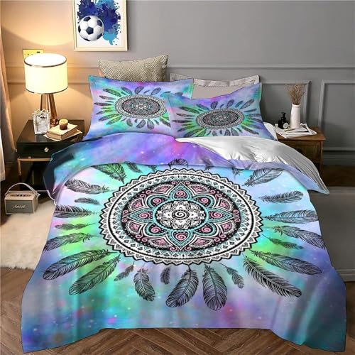 Housse de couette 3D effet mandala microfibre résistante fermeture éclair
