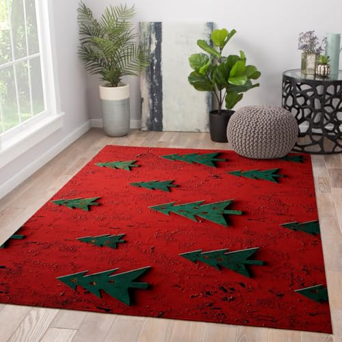 Tapis Shabby Chic Cuisine Arbre Noël rouge fin de qualité supérieure