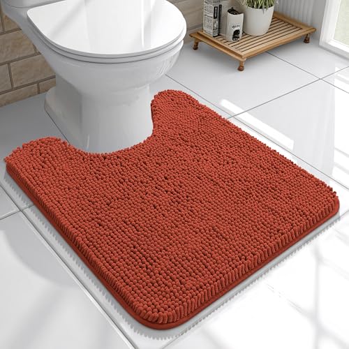Image of OLANLY Toilet Rugs U-Shaped 20x20, Extra Soft Absorbent Chenille Contour Bathroom Rugs for Toilet, Dry Quickly, Machine Washable, Non-Slip Bath Mat, Rustic Terracotta