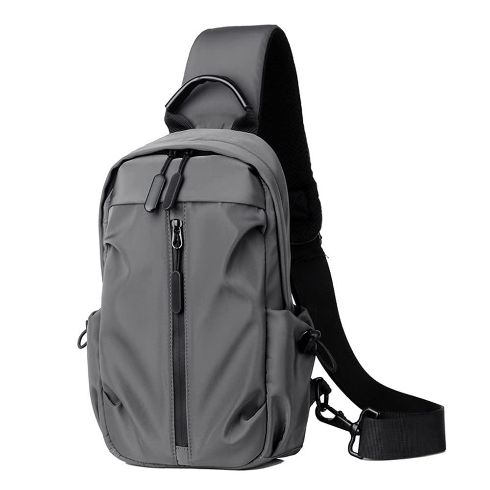 Bandolera gris M para hombre casual impermeable con asa y bolsillos dobles 8