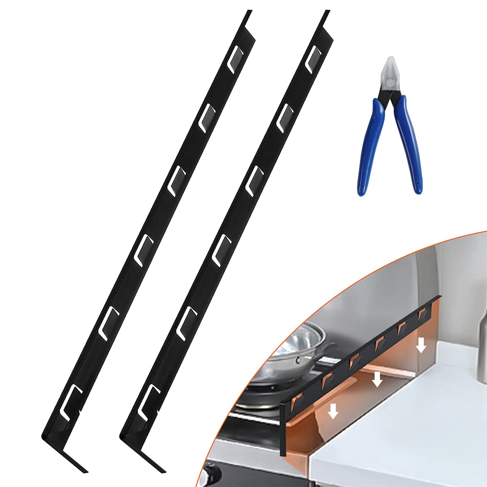 ItsNio Stove Gap Covers, 23.6" Long & 0.4" Wide Stove Counter Side Gap Guards, Oven Gap Filler with Stainless Steel, Heat Resistant and Easy to Clean, Range Trim Kit, Left and Right 2 PCS(Black)