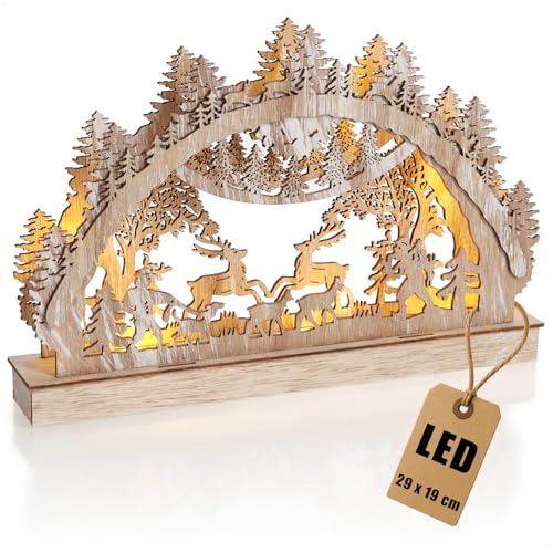 com-four® LED Schwibbogen aus Holz - 29 x 19 cm - dekorativer...
