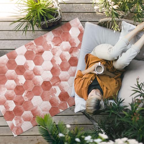 Tapis d'extérieur 100x150 imperméable pour balcon et terrasse design hexagone - 3