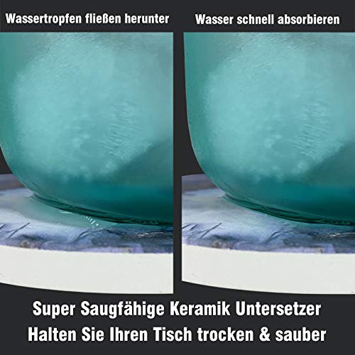 LuenHego Untersetzer Gläser 8er Set Saugfähige Keramik Untersetzer mit Korkboden/Metallhalter, Design Glasuntersetzer für Heimdekoration… – Ansicht 2