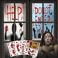 VOPIWOZ Horror Halloween Fensterdeko Deko Innen 2 Fensterbilder Aufkleber 4 Blutige für Halloween Party Spukhaus Dekoration