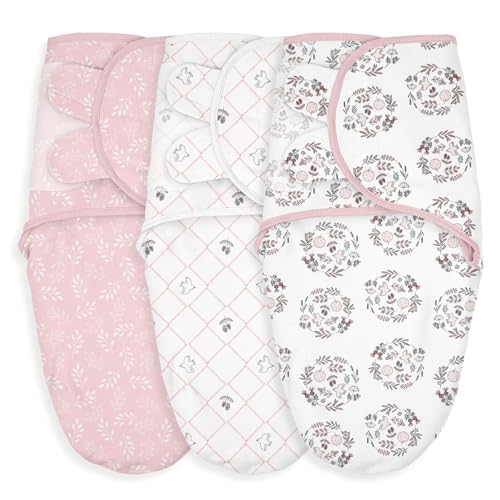 Soarwg - Mantas ajustables para bebé de 0 a 3 meses, paquete de 3 envolturas de algodón transpirable para recién nacidos, certificado Oeko-TEX, esenciales unisex para bebés (rosa)