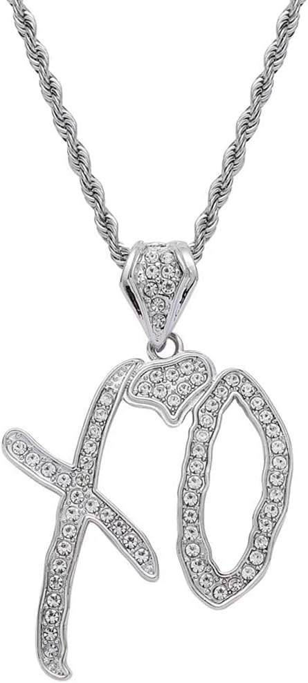 Hip Hop Necklace,Simple Letter XO Pendant, Fashionable Zircon Exquisite Alloy Necklace, Leading The Trend of Accessories, Unisex, Shiny Gift,Fan Gift (Silver)