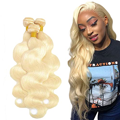 Freiuoke 8A Brazilian Hair Bundles Human Hair Body Wave Bundles 613 Honey Blonde Human Hair Weave 100% Unprocessed Virgin Hair 3 Bundles Brazilian Body Wave Bundle for Black Woman 14 16 18 Inch
