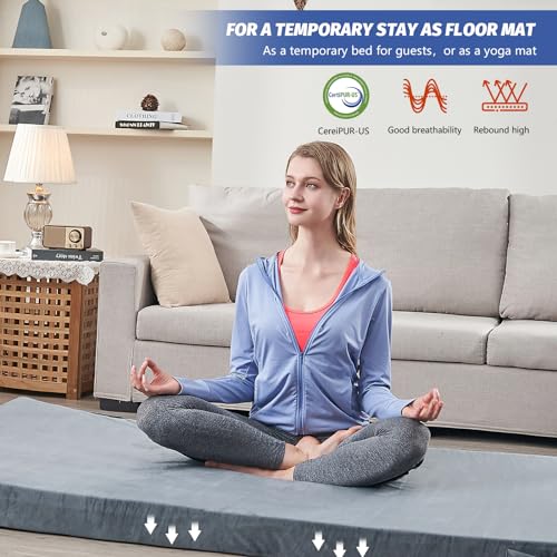 Image of CYMULA Memory Foam Camping Mattress Pad, Sleeping Mat, Portable Roll Up Mattress for Adults, Camping Bed Pads for Sleepover, Car Bed with Travel Bag