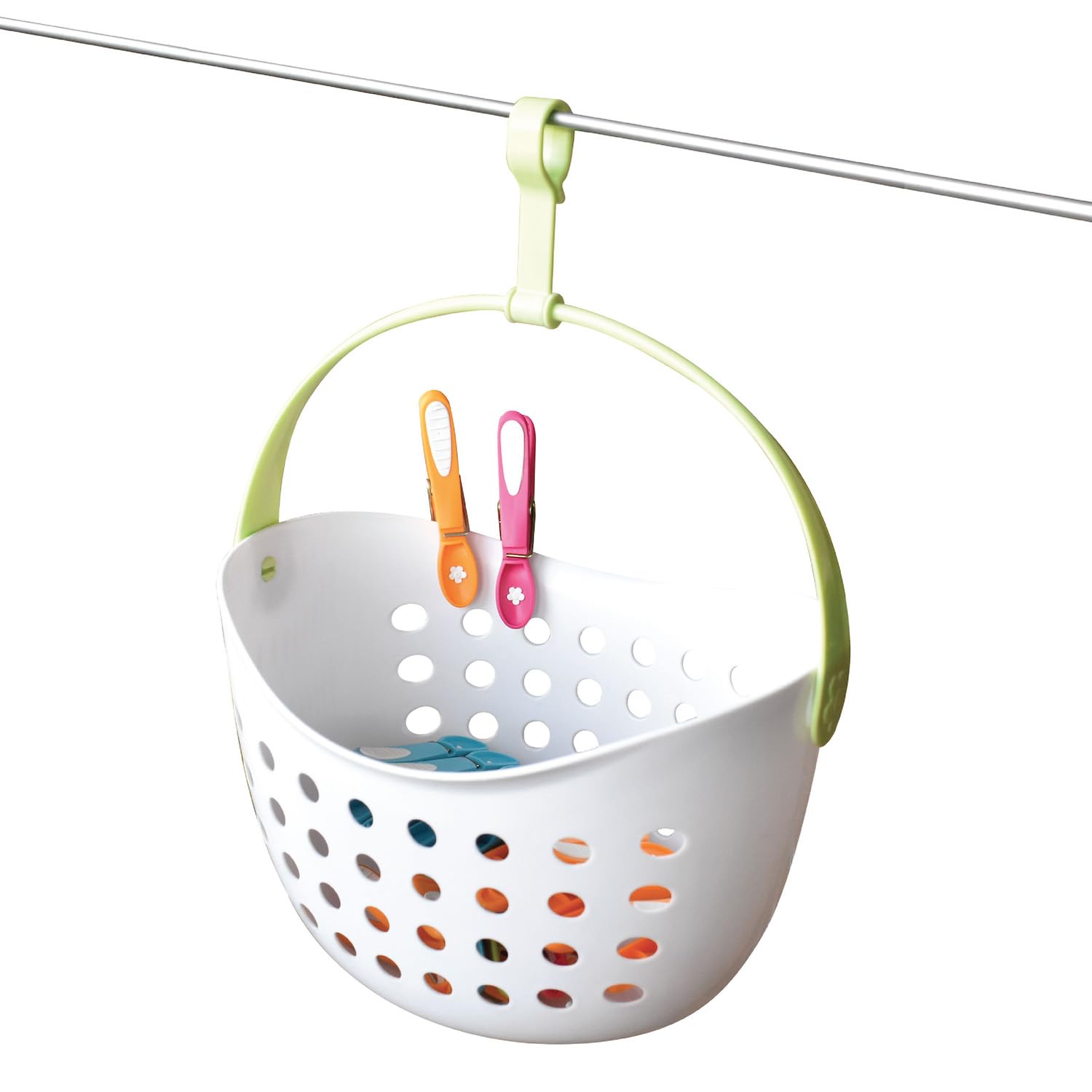 Cesta con 48 Pinzas Antideslizantes – Fabricación Francesa – Cesta Blanca – Pinzas a Juego (Verde, Azul, Naranja, Rosa)