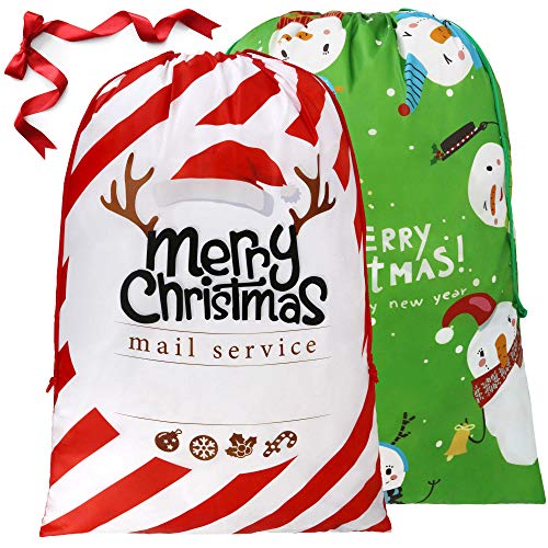 BeeGreen 2 Pieces Gift Drawstring Christmas Bags Giant 27.6 x 42 Inch Santa Bags for Gifts Wrapping Xmas Bag for Friends Family