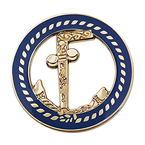 Tubal Cain Round Masonic Auto Emblem - [Gold & Blue][3'' Diameter]