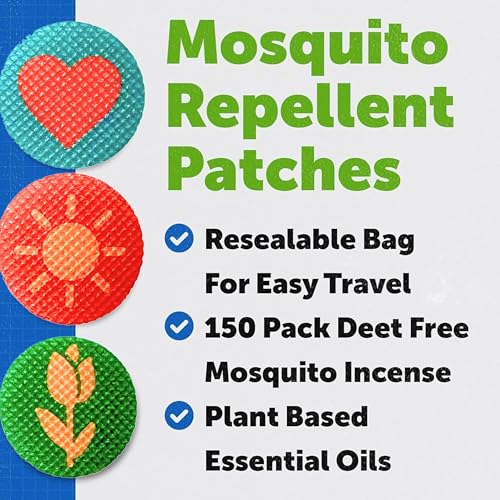 riptgear mosquito patches - 150 pack of mosquito stickers for kids and adults natural mosquito sticker citronella patch sticks to any surface - deet free